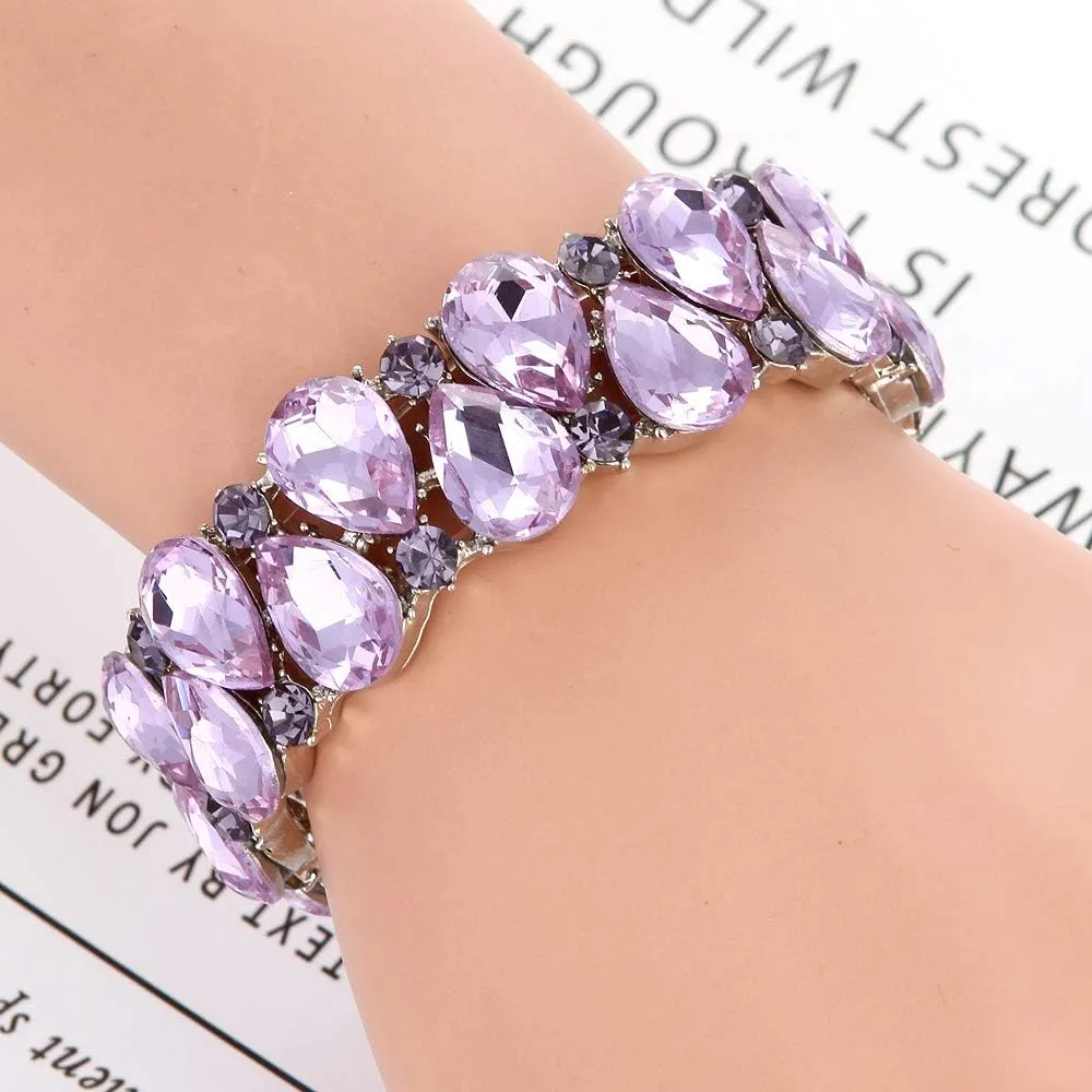 Molie Youfir Bridal Austrian Crystal Teardrop Knot Elastic Stretch Bracelet for Brides Wedding Party