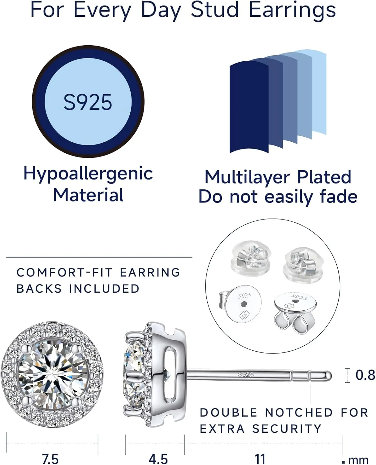MomentWish Moissanite Earrings for Women, Gifts for Christmas, 1/2 Carat Moissanite Stud Earrings, D Color VVS1 Simulated Diamond 925 Sterling Silver Halo Earrings for Birthday Anniversary