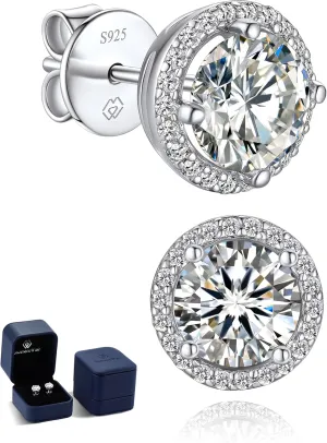 MomentWish Moissanite Earrings for Women, Gifts for Christmas, 1/2 Carat Moissanite Stud Earrings, D Color VVS1 Simulated Diamond 925 Sterling Silver Halo Earrings for Birthday Anniversary