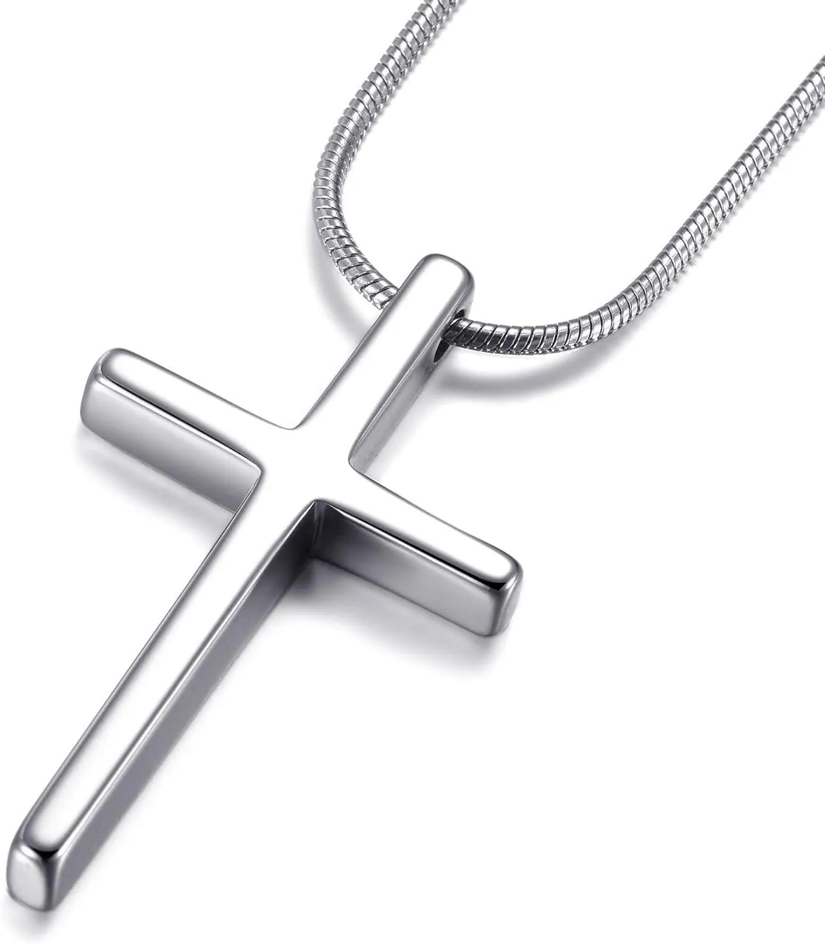 MOO&LEE Tungsten Carbide Simple Cross Necklace for Men and Women, Unisex Pendant with Stainless Steel Snake Chain