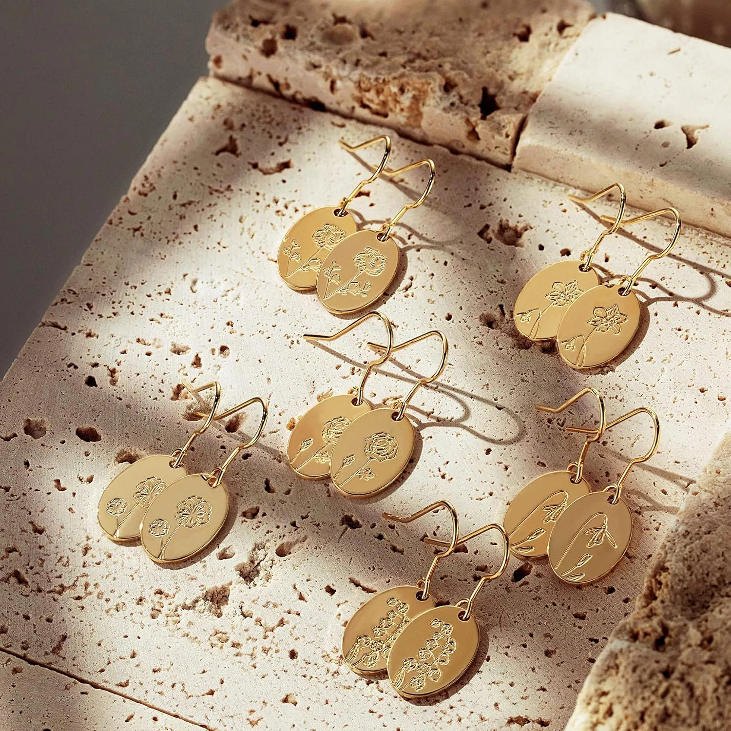 Moodear Trendy Gold Earrings for Women - Dainty Flower Dangle Earrings - Minimalist 14K Boho Hypoallergenic Statement Jewelry - Birthday Gift for Her