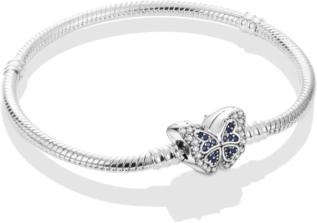 MULA 925 Sterling Silver Snake Chain Charm Bracelet Butterfly Sunflower Heart with 5A Cubic Zirconia Bracelets for Women