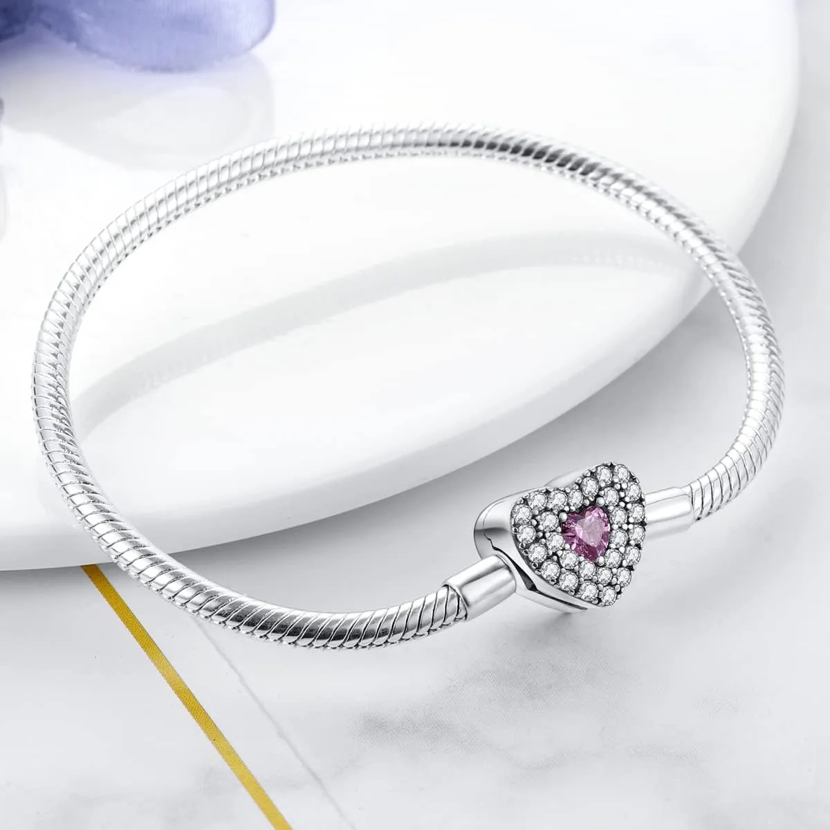 MULA 925 Sterling Silver Snake Chain Charm Bracelet Butterfly Sunflower Heart with 5A Cubic Zirconia Bracelets for Women