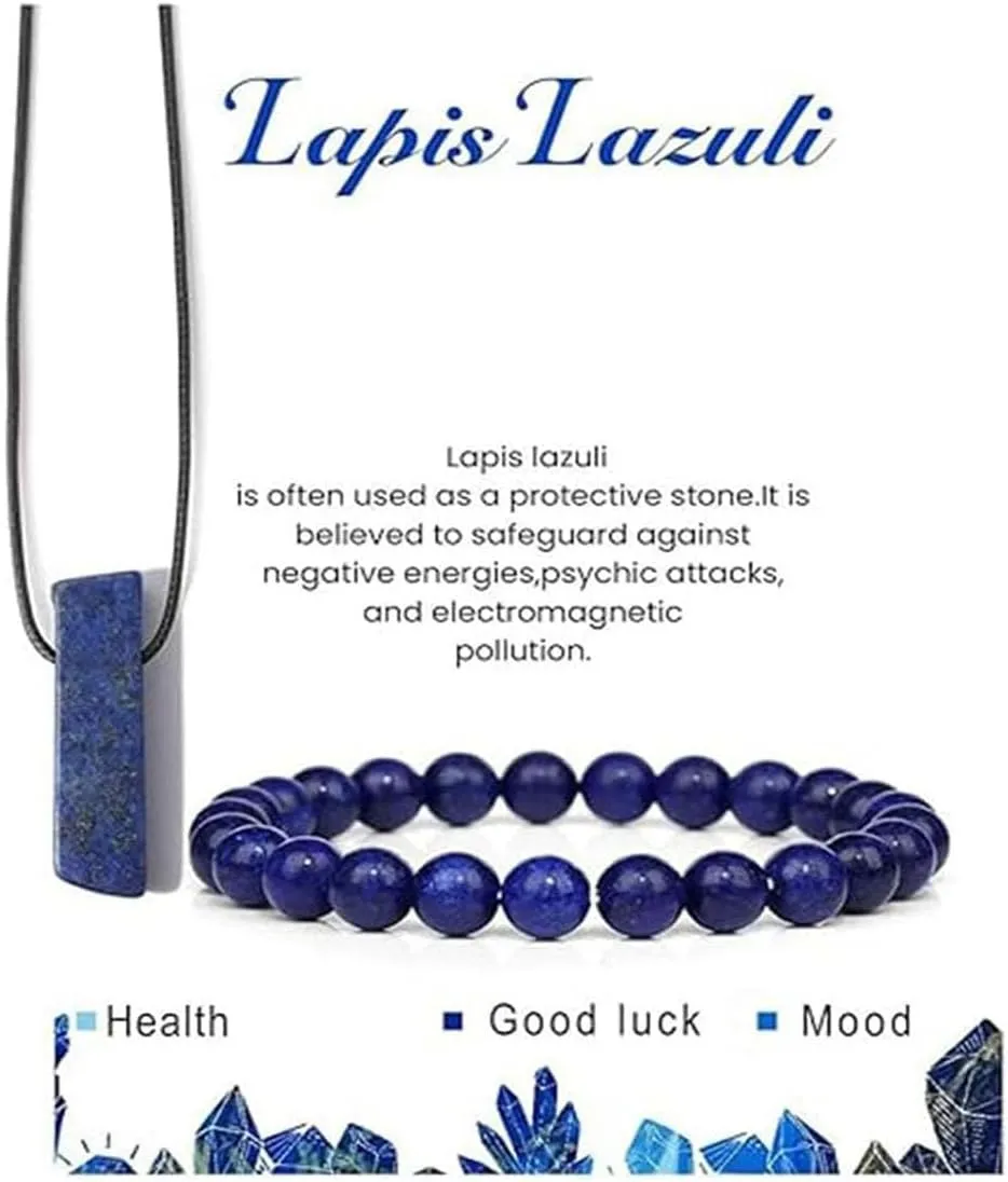 Natural Colorful Crystal Stone Beads Stress Relief Yoga Handmade Bracelets Necklace Set Elastic Adjustable Couple Friendship Birthday Protection Jewelry for Women Men