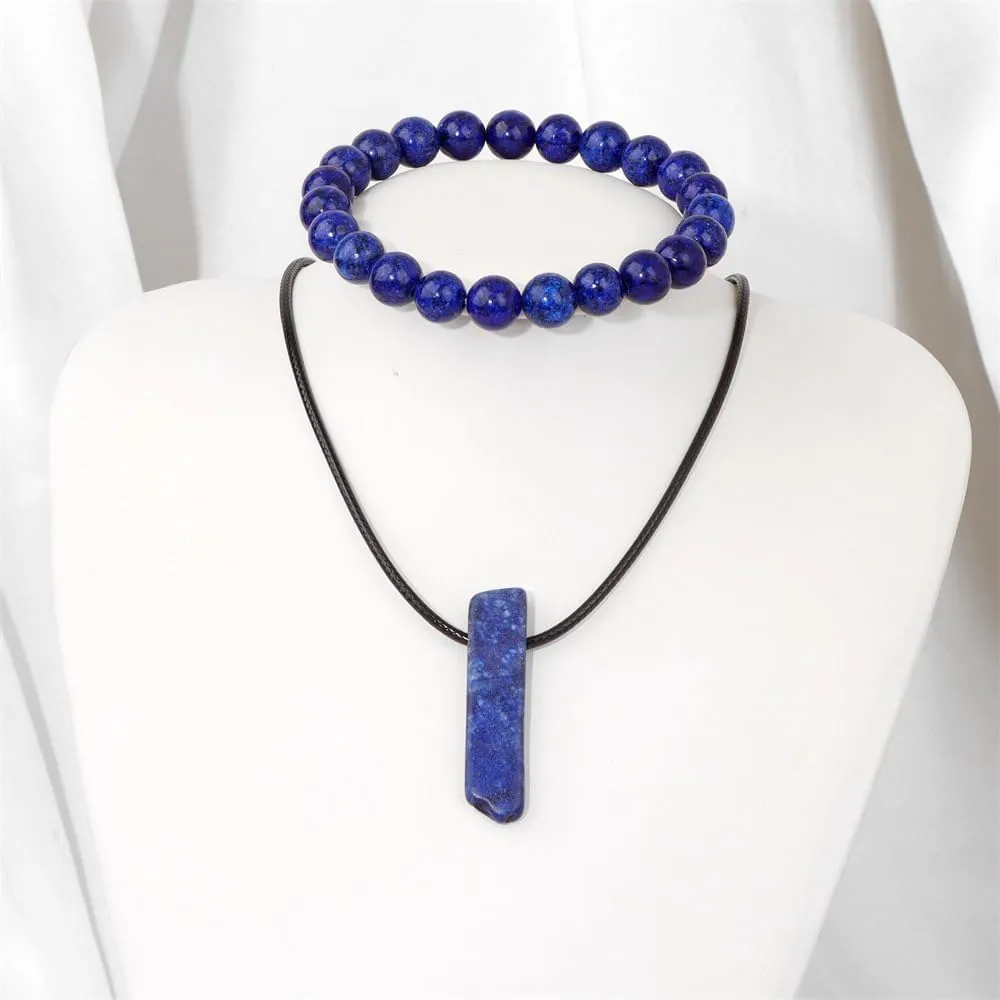 Natural Colorful Crystal Stone Beads Stress Relief Yoga Handmade Bracelets Necklace Set Elastic Adjustable Couple Friendship Birthday Protection Jewelry for Women Men