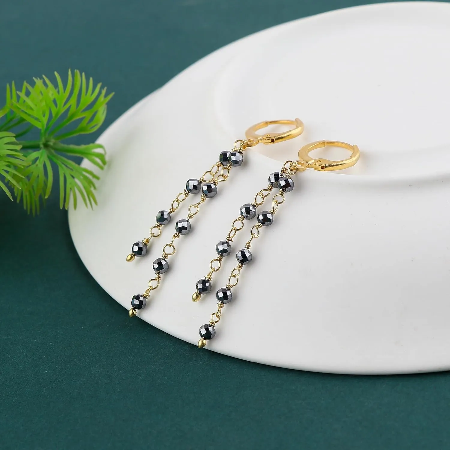 Natural Teraherts Gemstones Cluster Hoop Earrings  Handmade in Gold Plated Bohemian Jewelry | Healing Crystals Beads | Rosary Chain Dainty Earrings | Minimalist Gift for Women