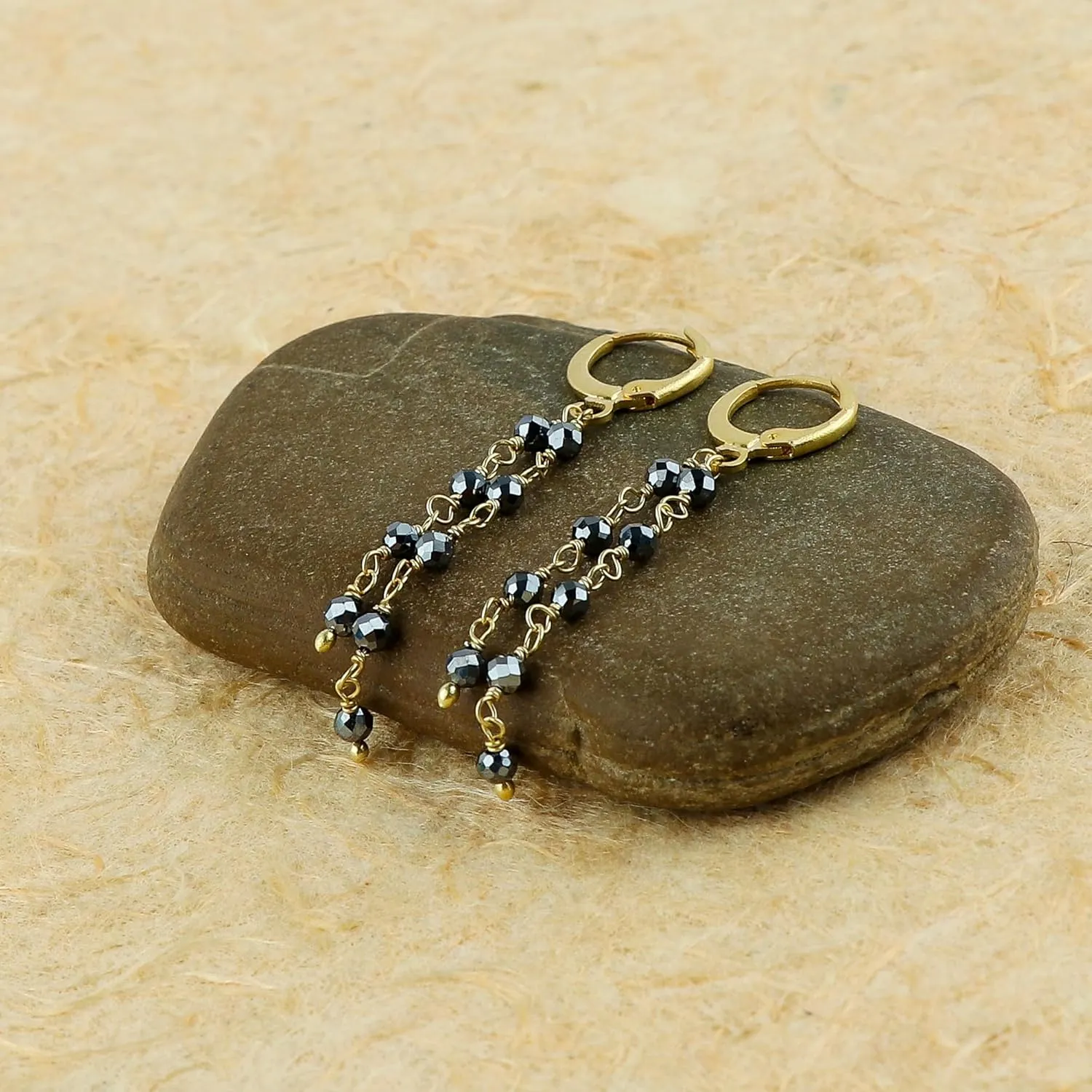 Natural Teraherts Gemstones Cluster Hoop Earrings  Handmade in Gold Plated Bohemian Jewelry | Healing Crystals Beads | Rosary Chain Dainty Earrings | Minimalist Gift for Women
