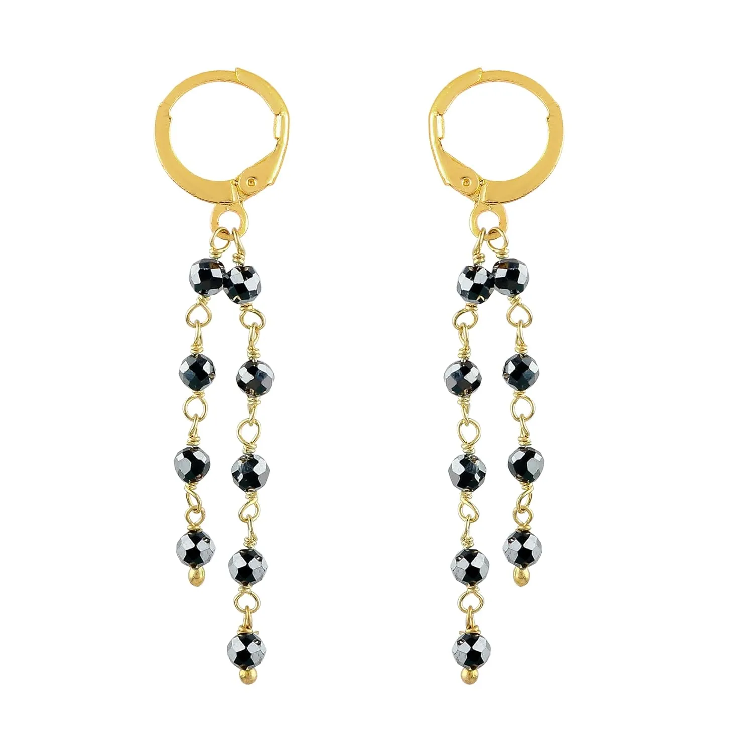 Natural Teraherts Gemstones Cluster Hoop Earrings  Handmade in Gold Plated Bohemian Jewelry | Healing Crystals Beads | Rosary Chain Dainty Earrings | Minimalist Gift for Women