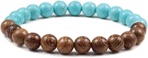 Natural Wood Beads Bracelets Black White Stone Meditation Beaded Bracelet Prayer Yoga Jewelry for Men-Blue