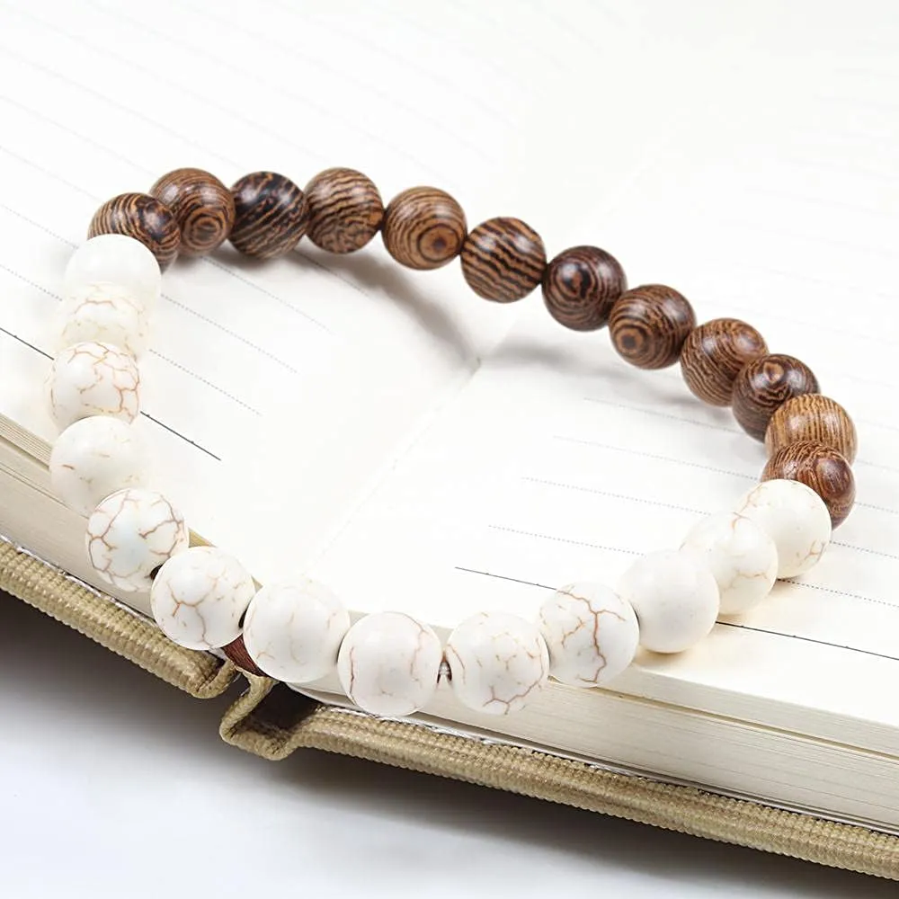 Natural Wood Beads Bracelets Black White Stone Meditation Beaded Bracelet Prayer Yoga Jewelry for Men-Blue