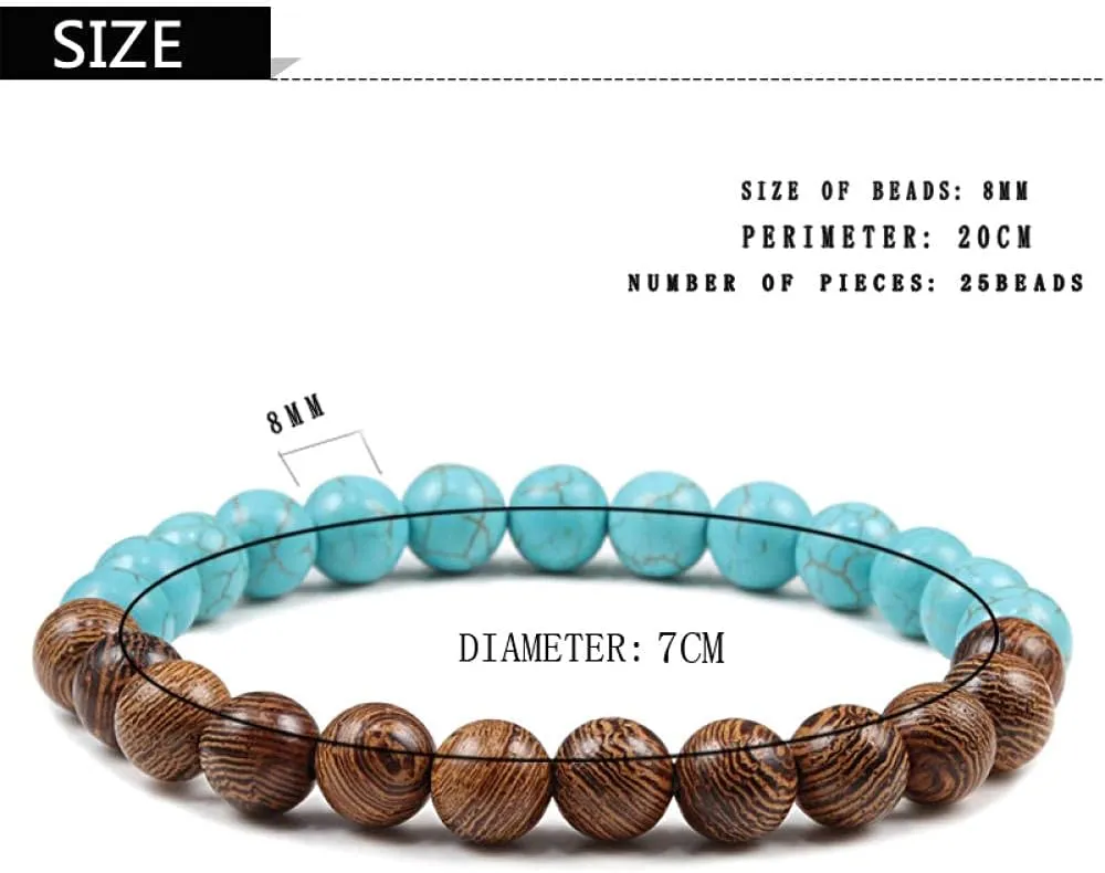 Natural Wood Beads Bracelets Black White Stone Meditation Beaded Bracelet Prayer Yoga Jewelry for Men-Blue