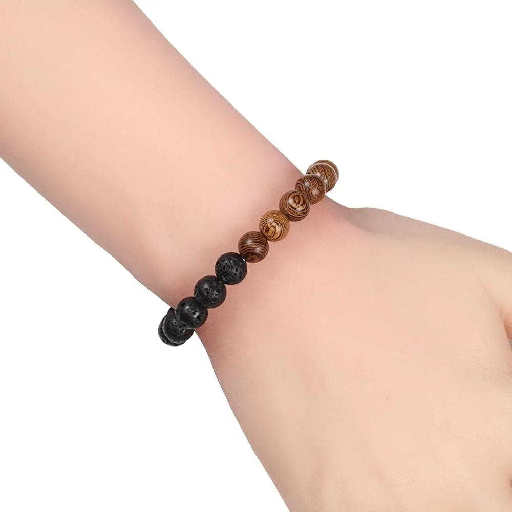 Natural Wood Beads Bracelets Black White Stone Meditation Beaded Bracelet Prayer Yoga Jewelry for Men-Blue