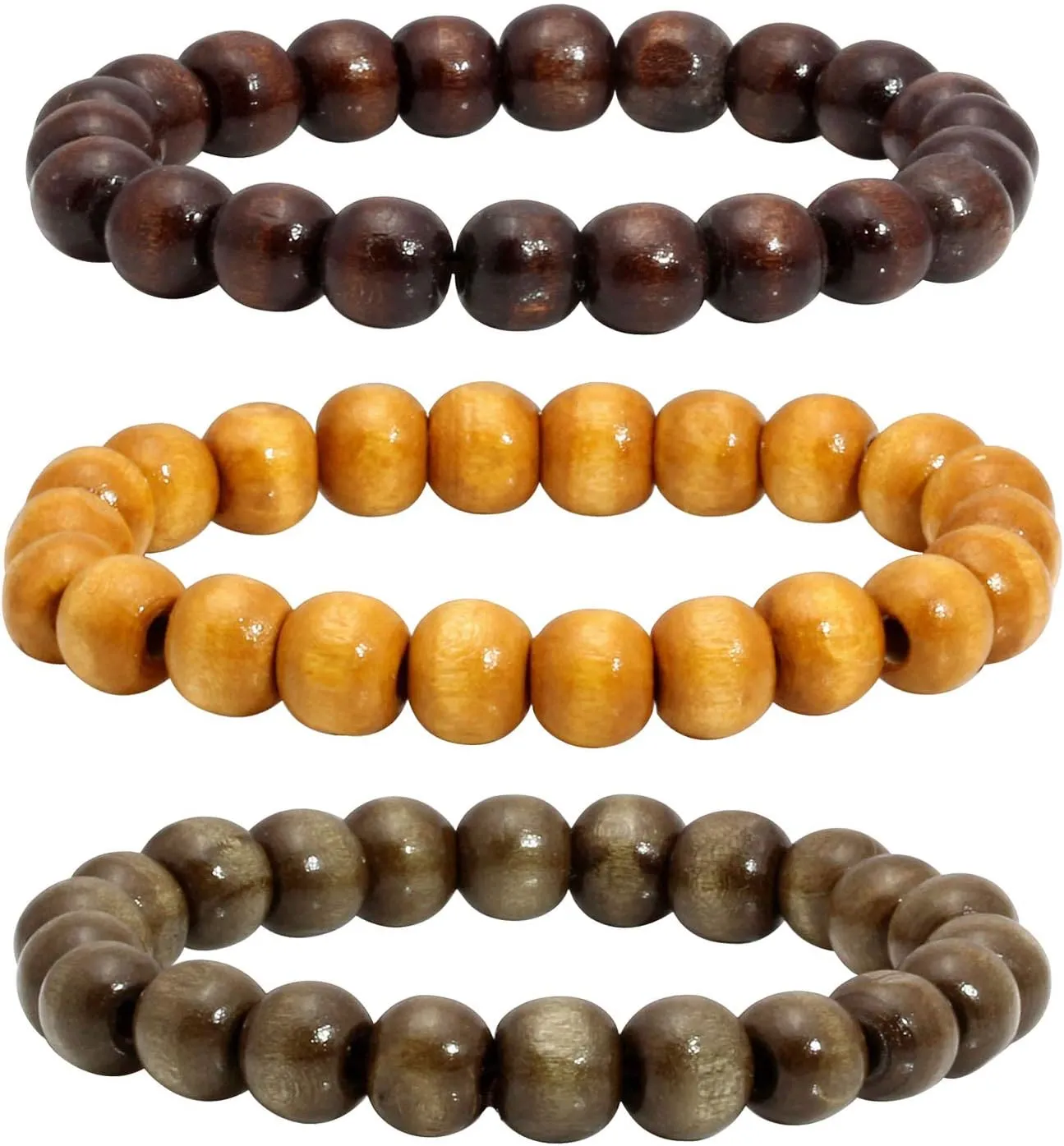 Natural Wooden Beads Bracelet for Men Women 8mm 10mm Prayer Bead Stretch Elastic Bracelets Set Essential Oil Diffuser Beaded Bangle
