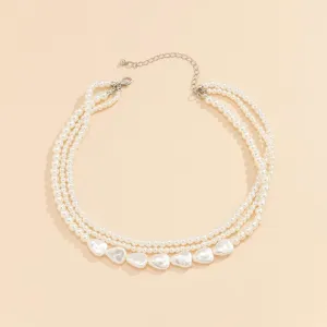Necklace,Jewelry Retro Imitation Pearl Overlapping Necklace Small Number of Round Bead Chains Versatile Necklace Female