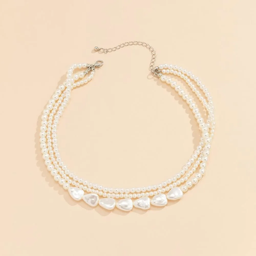 Necklace,Jewelry Retro Imitation Pearl Overlapping Necklace Small Number of Round Bead Chains Versatile Necklace Female