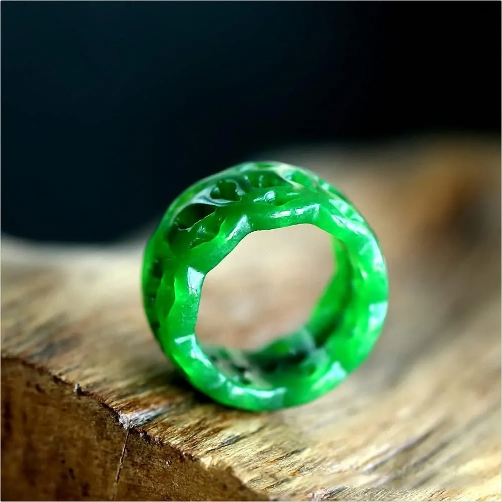 New emerald ring men's and women's universal ring hollowed out carved jade ring couple marriage jewelry