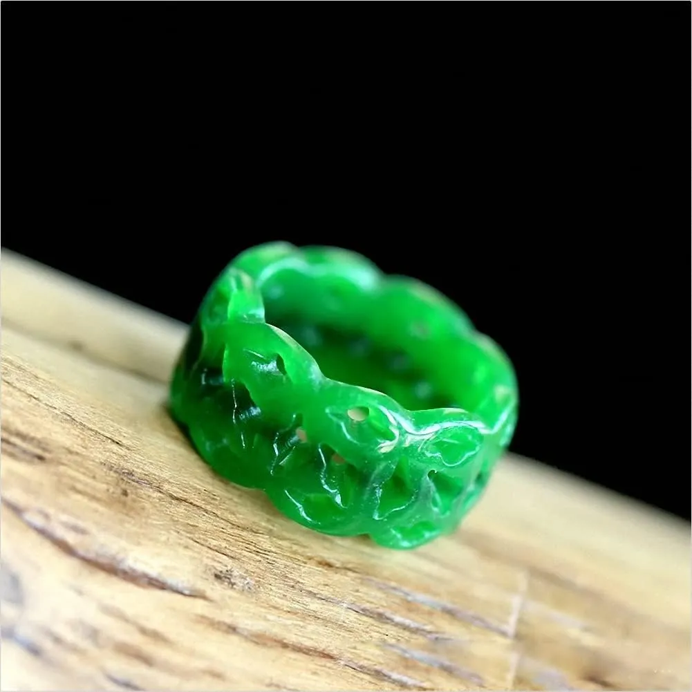 New emerald ring men's and women's universal ring hollowed out carved jade ring couple marriage jewelry