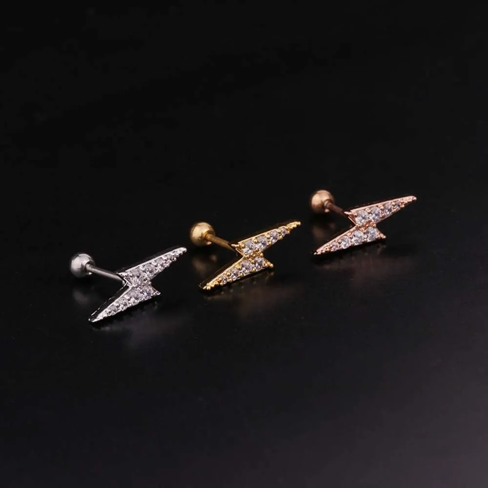 NewZenro 20g Lightning Bolt Ear Cartilage Helix Surgical Stainless Steel Cubic Zirconia Studs Earrings for Women Men Screw Backs Punk Ear Tragus Auricle Nose Lip Piercing Jewelry Gifts BFF Birthday