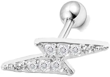NewZenro 20g Lightning Bolt Ear Cartilage Helix Surgical Stainless Steel Cubic Zirconia Studs Earrings for Women Men Screw Backs Punk Ear Tragus Auricle Nose Lip Piercing Jewelry Gifts BFF Birthday