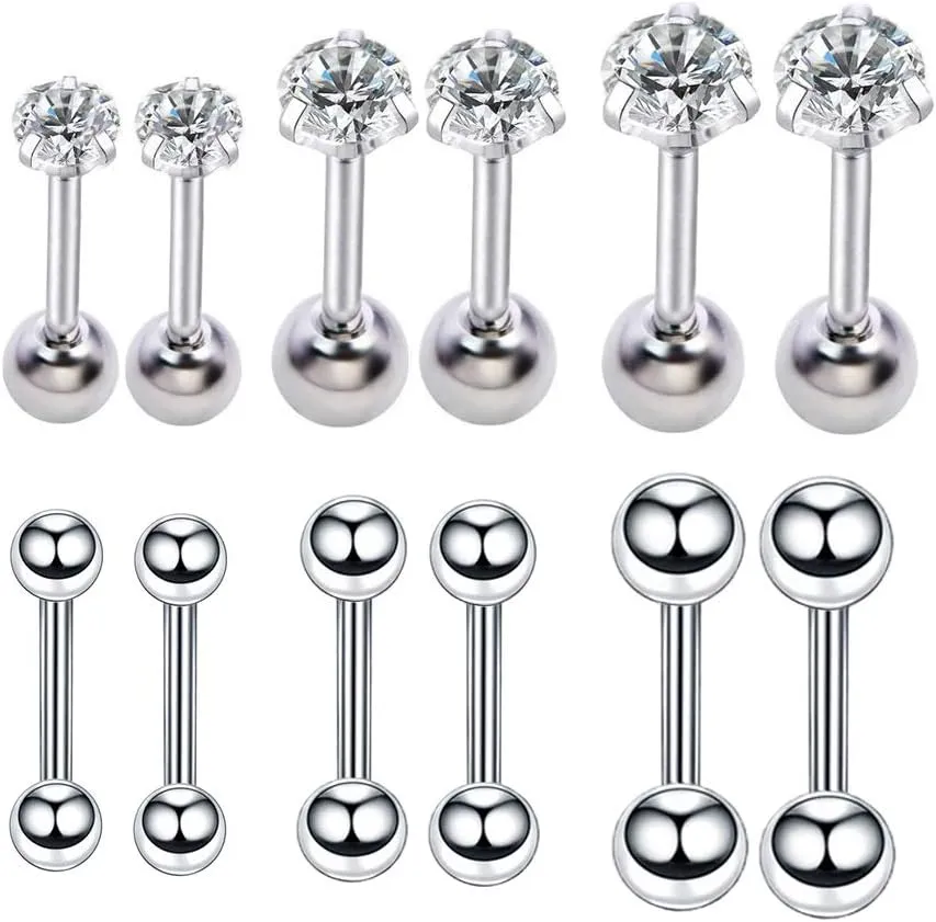 NewZenro Ball 20g Ear Cartilage Helix Surgical Stainless Steel Tiny CZ Studs Earrings Tragus Huggie Barbell Screw Backs Auricle Piercing Jewelry Set 3mm 4mm 5mm