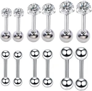 NewZenro Ball 20g Ear Cartilage Helix Surgical Stainless Steel Tiny CZ Studs Earrings Tragus Huggie Barbell Screw Backs Auricle Piercing Jewelry Set 3mm 4mm 5mm