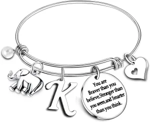 Nimteve Initial Charm Bracelet Elephant Charm Bracelet Gifts for Women Inspirational Bangle 26 Letters Alphabet Bracelets Heart Jewelry Present