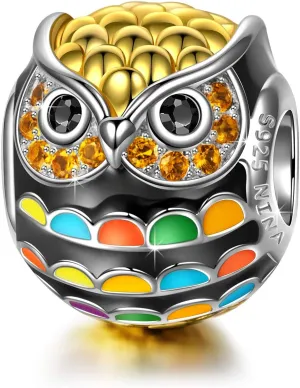 NINAQUEEN Wisdom Owl Charms Fits Charms Bracelets Sterling Silver Bead Birthday Valentines Mothers Day Christmas Gifts for Her Wife Girlfriend Daughter Teen Girls Mom Graduation Animal