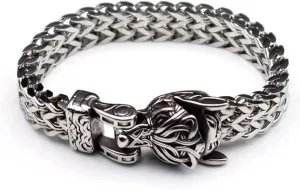 Norse Viking Wolf Bracelet Men's Stainless Steel Mesh Chain Can Open Wolf Mouth Bracelets Talisman Jewelry