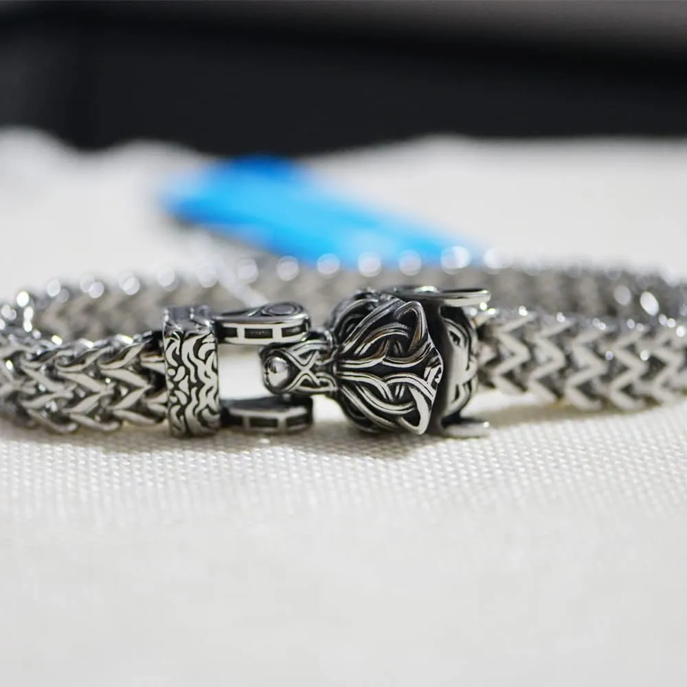 Norse Viking Wolf Bracelet Men's Stainless Steel Mesh Chain Can Open Wolf Mouth Bracelets Talisman Jewelry