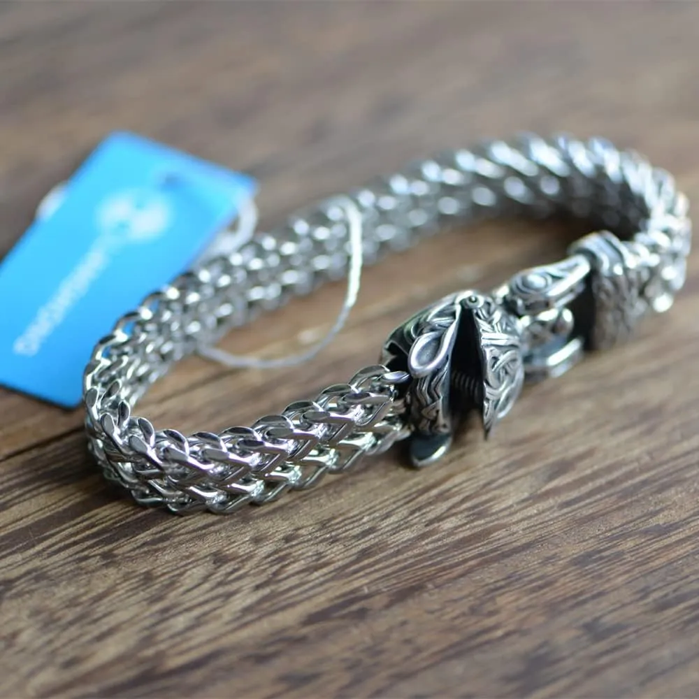 Norse Viking Wolf Bracelet Men's Stainless Steel Mesh Chain Can Open Wolf Mouth Bracelets Talisman Jewelry