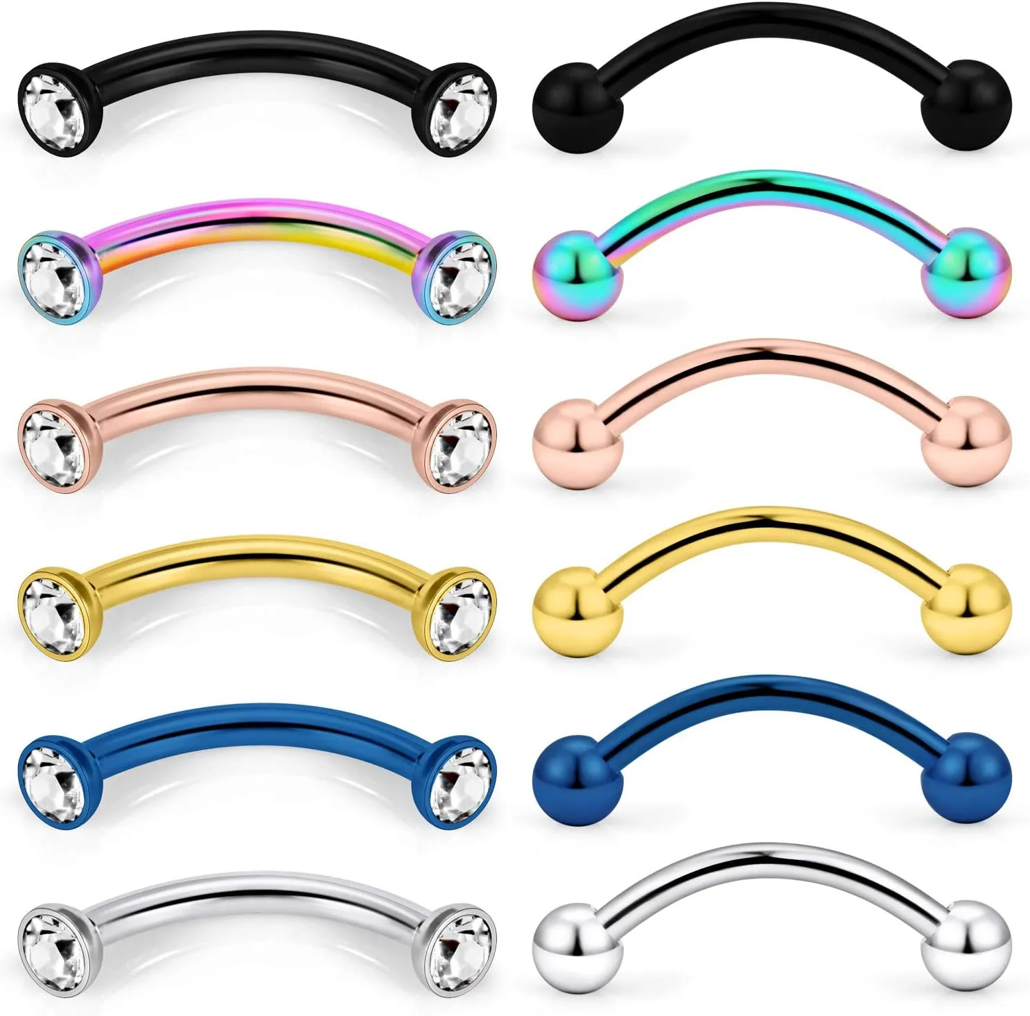 Ocptiy 16G Eyebrow Rook Piercing Jewelry 316L Surgical Steel Vertical Lip Rings Belly Button Ring Curved Barbell Cartilage Helix Daith Earrings Bar 6mm(1/4") 8mm(5/16") 10mm (3/8")