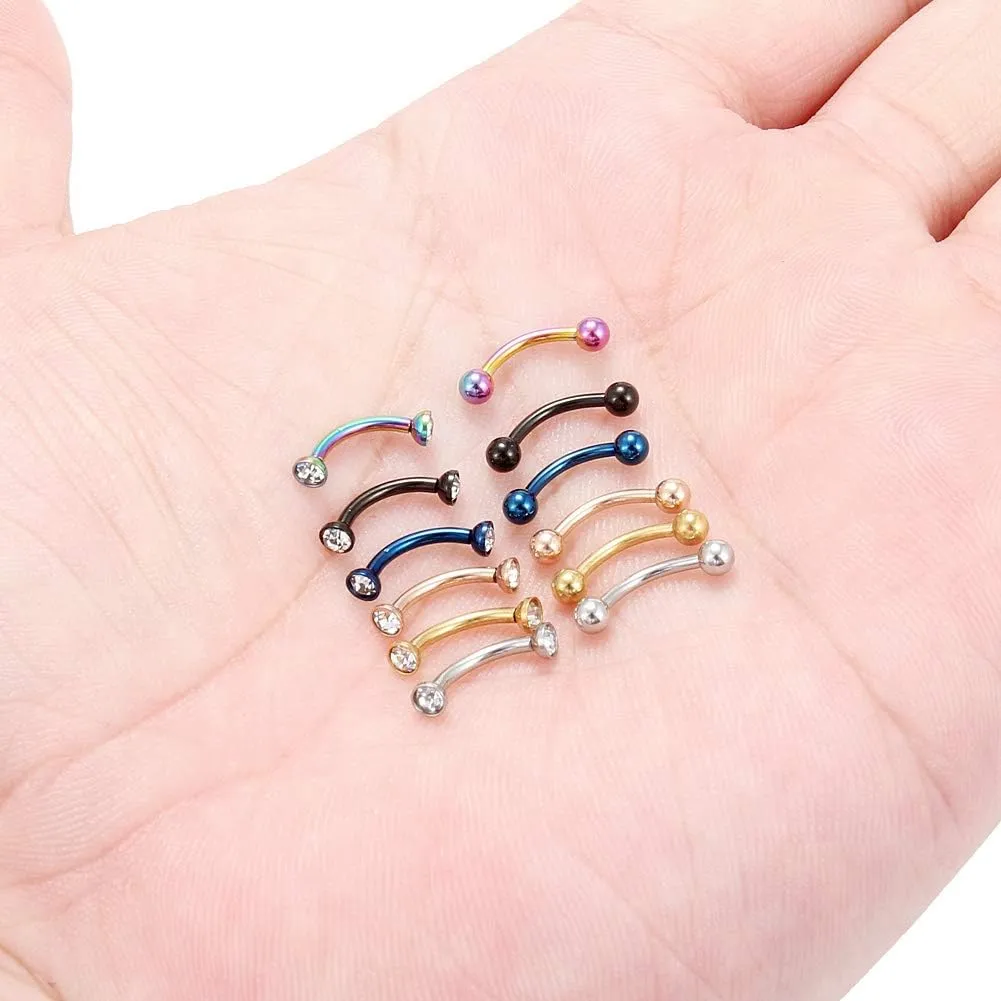 Ocptiy 16G Eyebrow Rook Piercing Jewelry 316L Surgical Steel Vertical Lip Rings Belly Button Ring Curved Barbell Cartilage Helix Daith Earrings Bar 6mm(1/4") 8mm(5/16") 10mm (3/8")