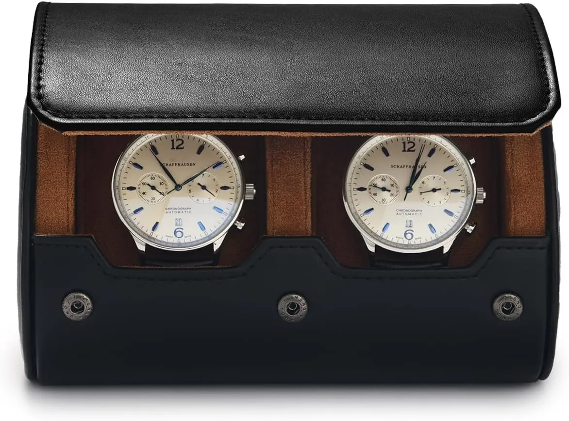 Oirlv Premium Leather Watch Roll Travel Case 2-Slot Watch Box for Men and Women Storage & Organizer Display, Anniversary BirthdayBlack