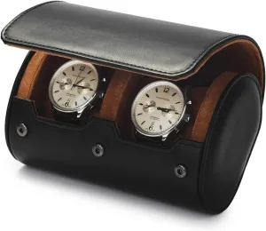 Oirlv Premium Leather Watch Roll Travel Case 2-Slot Watch Box for Men and Women Storage & Organizer Display, Anniversary BirthdayBlack