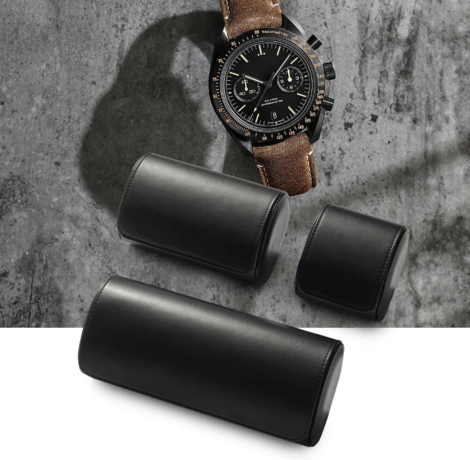 Oirlv Premium Leather Watch Roll Travel Case 2-Slot Watch Box for Men and Women Storage & Organizer Display, Anniversary BirthdayBlack