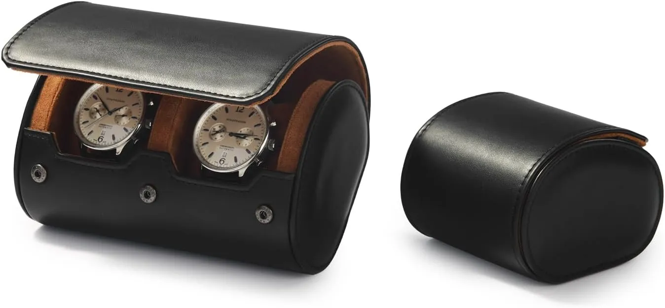 Oirlv Premium Leather Watch Roll Travel Case 2-Slot Watch Box for Men and Women Storage & Organizer Display, Anniversary BirthdayBlack