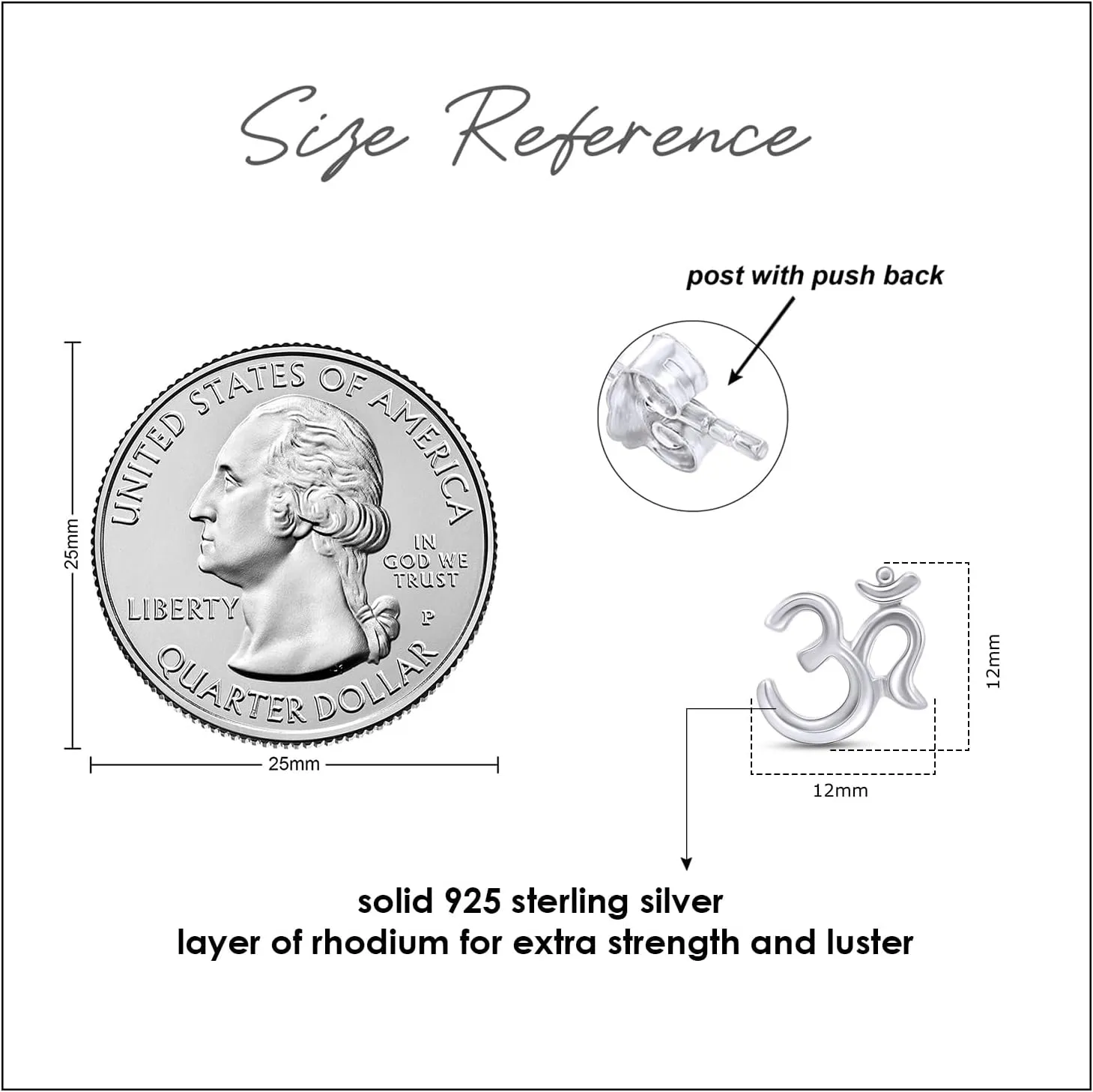OM Aum Spiritual Symbol Stud Earrings for Women in 14k Gold Over 925 Sterling Silver With Push Back Jewelry gift for Women Gift for her wife, Christmas gift
