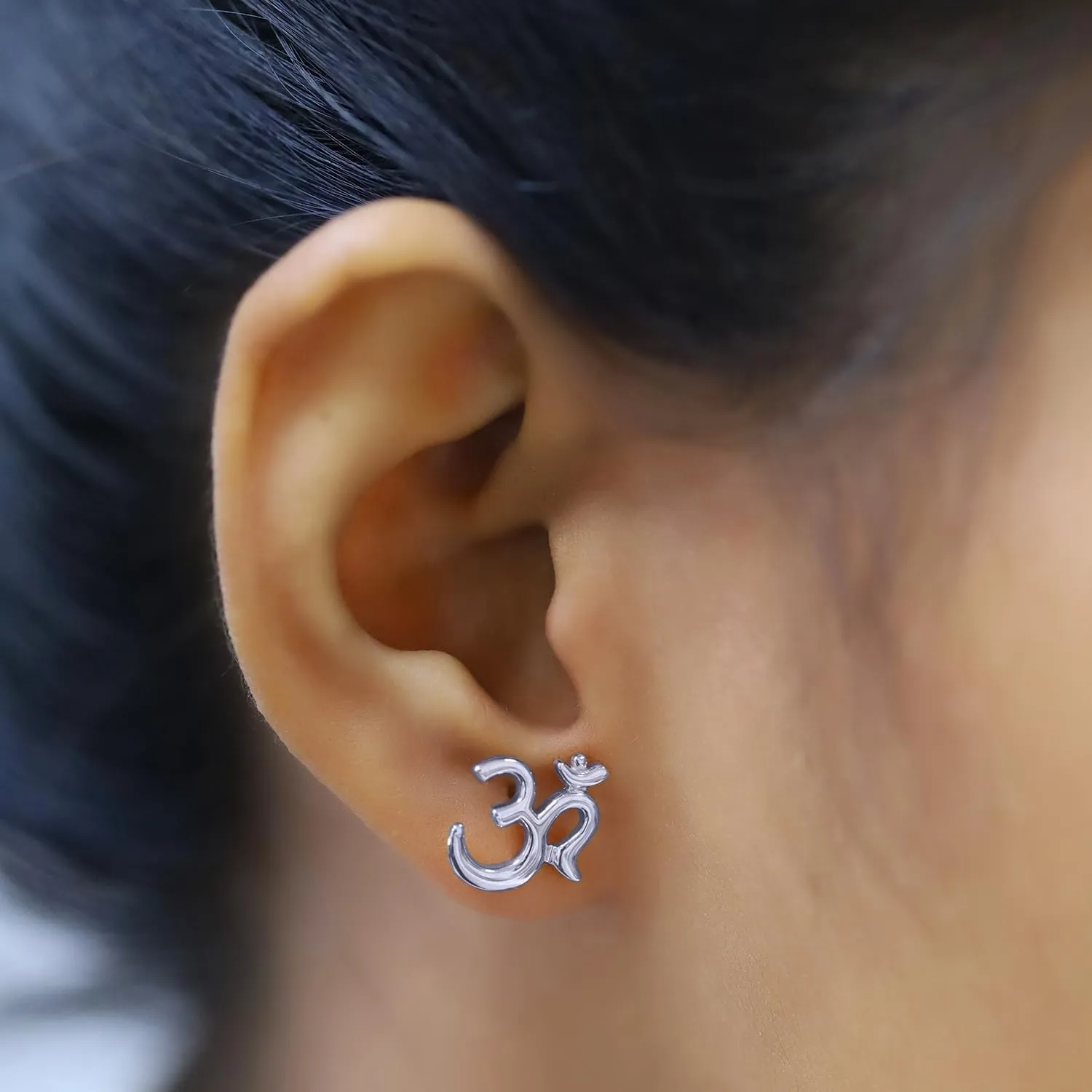 OM Aum Spiritual Symbol Stud Earrings for Women in 14k Gold Over 925 Sterling Silver With Push Back Jewelry gift for Women Gift for her wife, Christmas gift