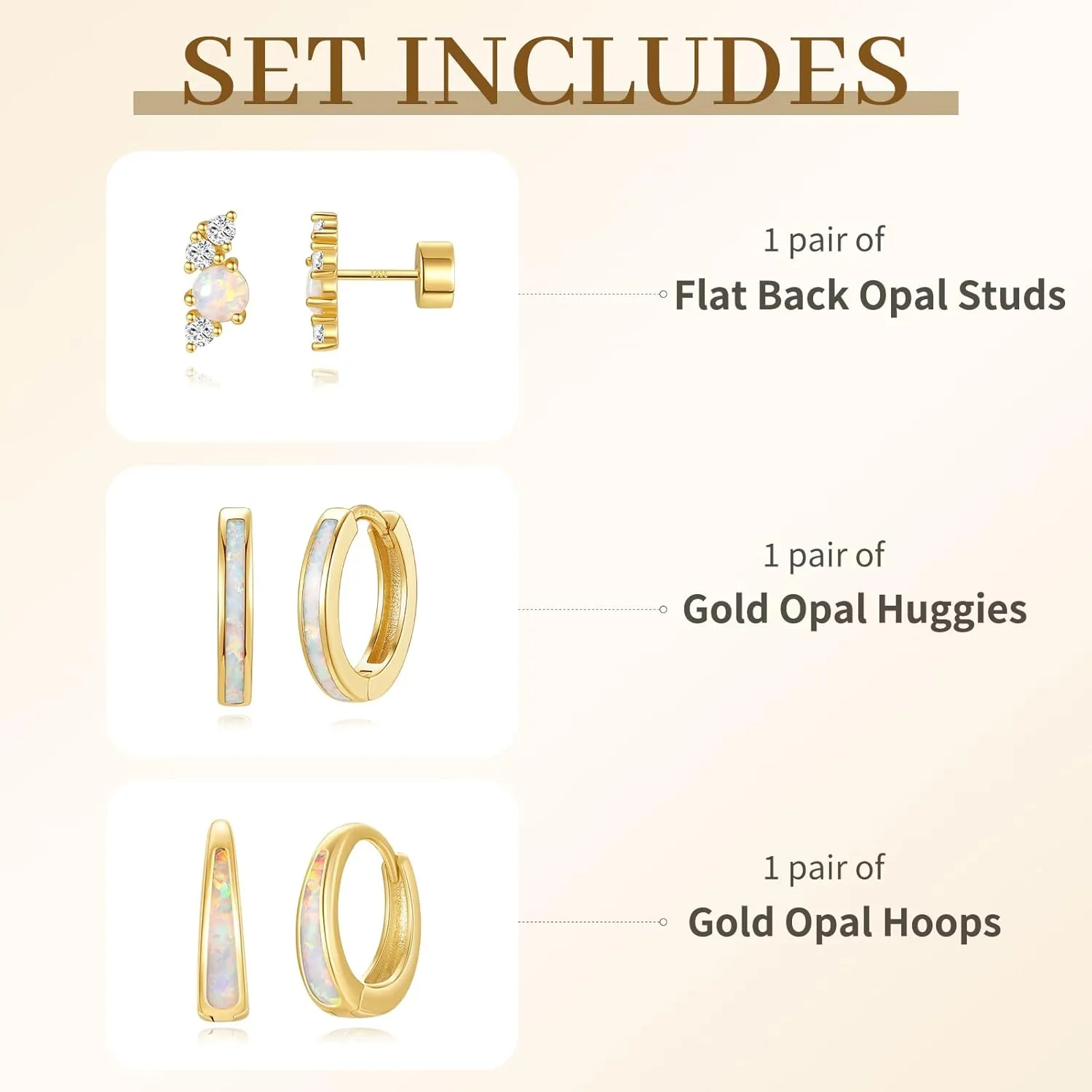 Opal Earrings Set for Women, Valentine Gift for Her, Sterling Silver | 14K Gold, Hypoallergenic S925 Hoop Stud Earrings for Women with Sensitive Ears, Dainty StackableTrendy 2025