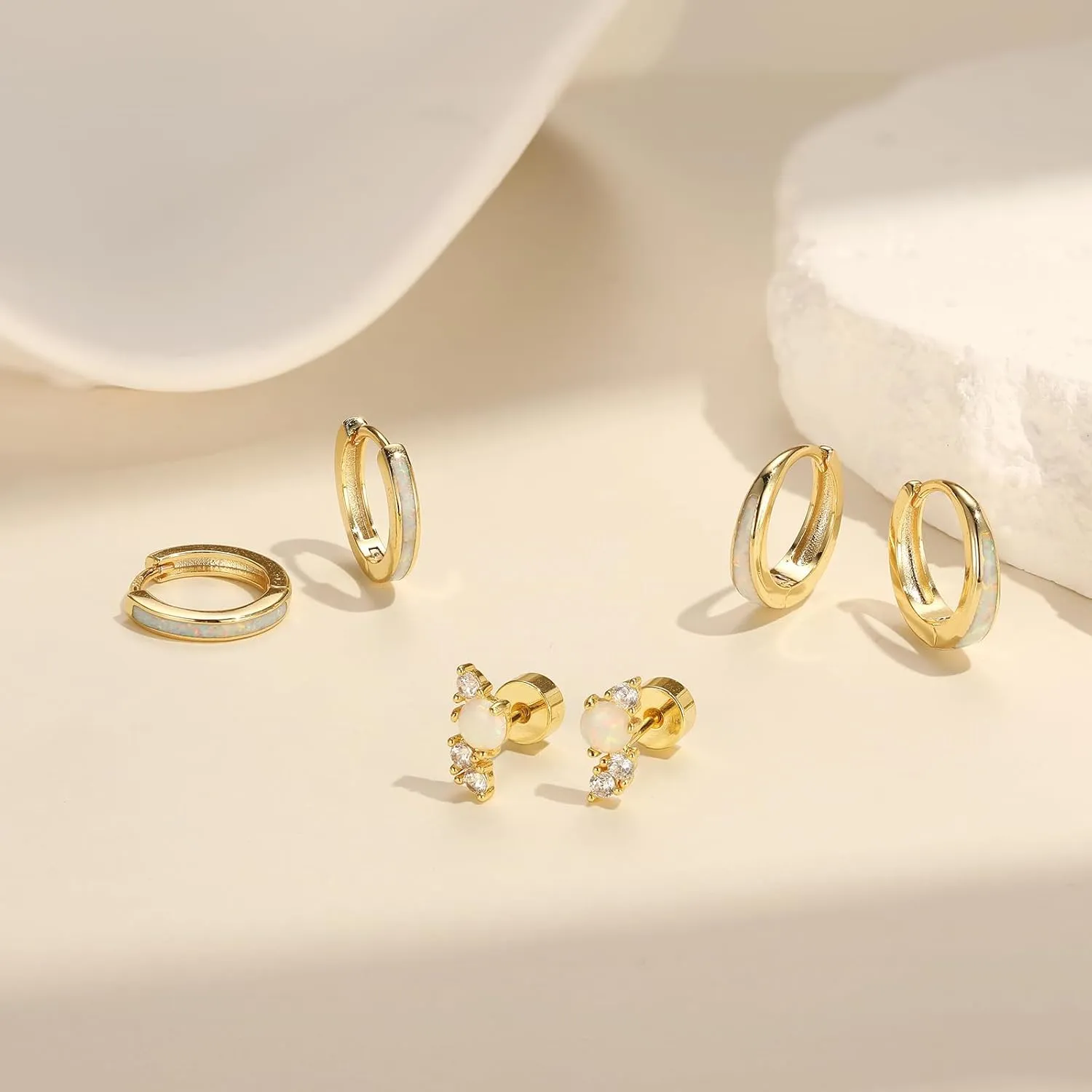 Opal Earrings Set for Women, Valentine Gift for Her, Sterling Silver | 14K Gold, Hypoallergenic S925 Hoop Stud Earrings for Women with Sensitive Ears, Dainty StackableTrendy 2025