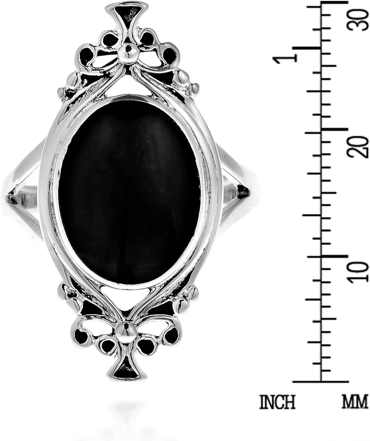 Oval Simulated Black Onyx Vintage Style .925 Sterling Silver Ring