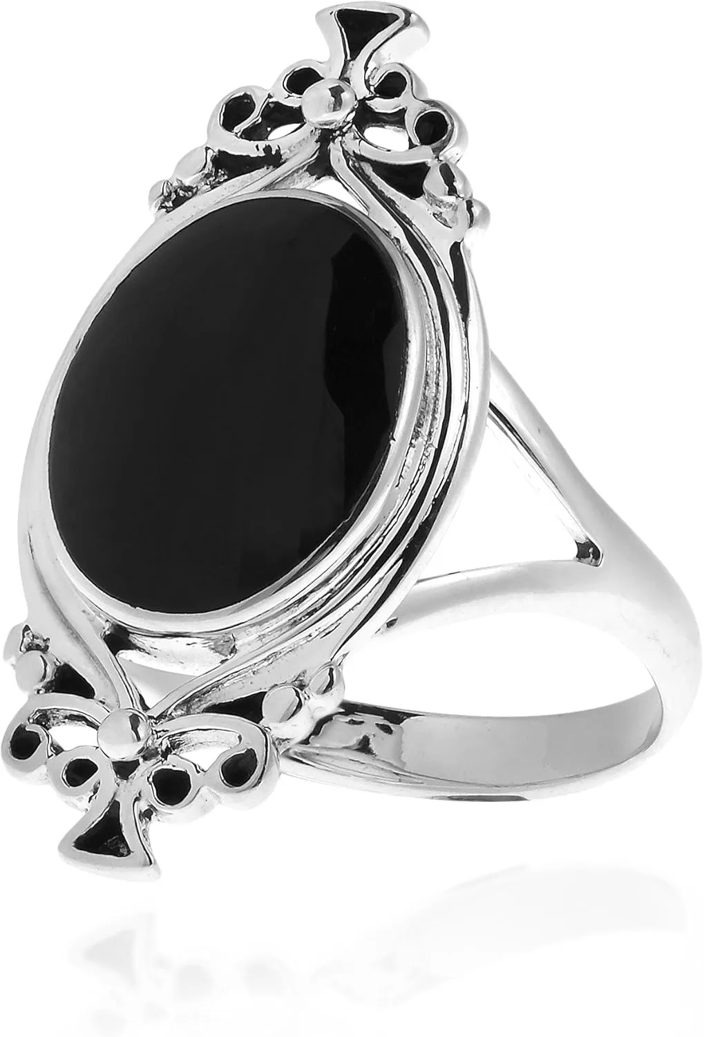 Oval Simulated Black Onyx Vintage Style .925 Sterling Silver Ring