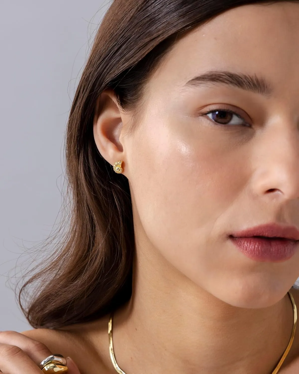 PAVOI 14K Gold Plated Sterling Silver Posts Seashell Statement Earrings for Women | Cubic Zirconia Reconstructed Baroque Freshwater Pearl Stud Earring | Brushed Textured Conch Chunky Earrings