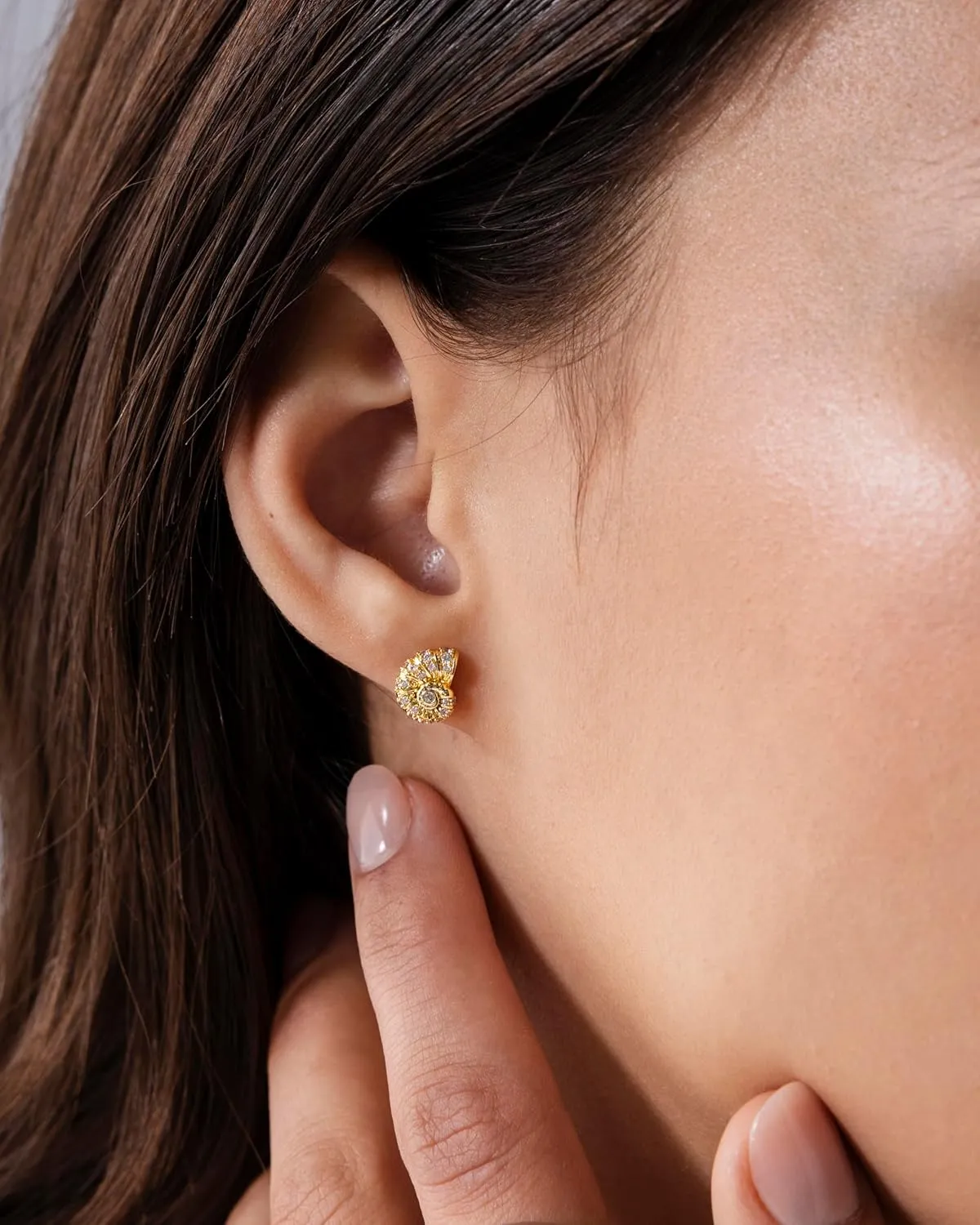 PAVOI 14K Gold Plated Sterling Silver Posts Seashell Statement Earrings for Women | Cubic Zirconia Reconstructed Baroque Freshwater Pearl Stud Earring | Brushed Textured Conch Chunky Earrings