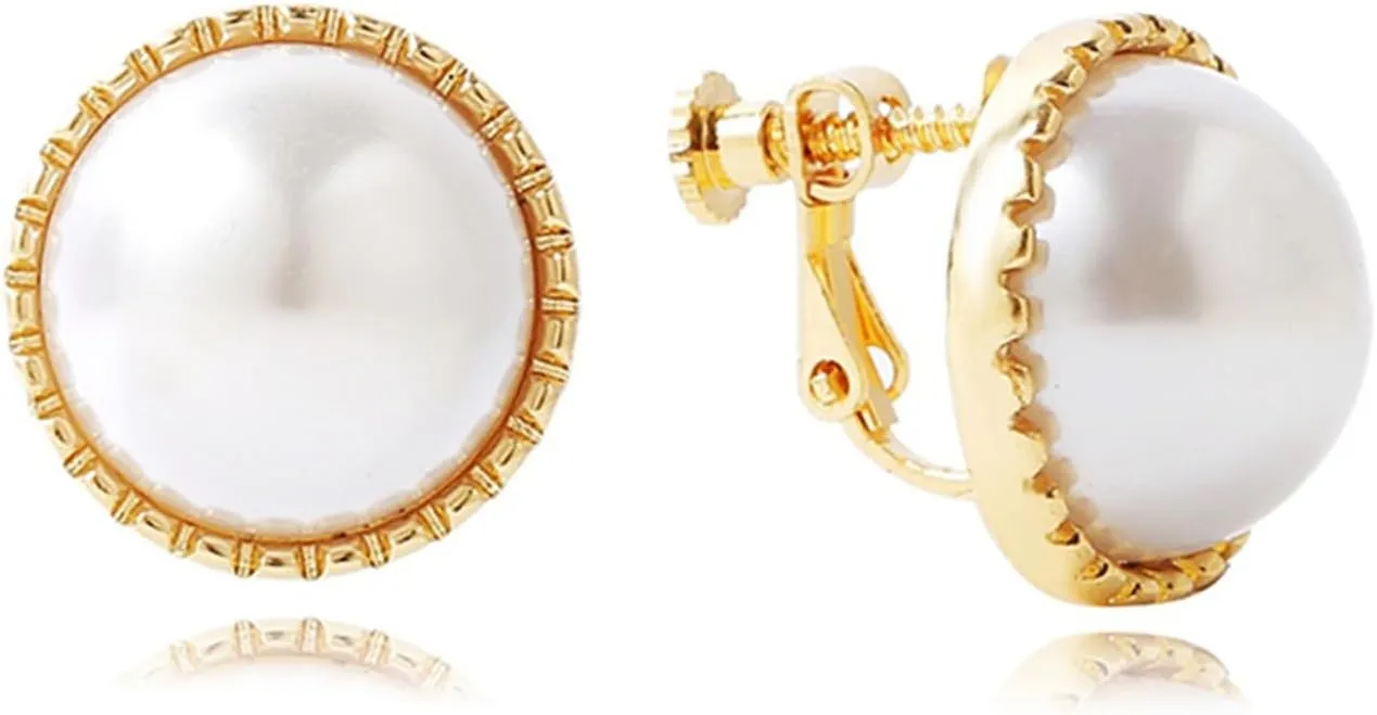 Pearl Clip on Earrings for Women Freshwater Baroque Pearl Dangle Drop Earrings Non Pierced 14K Gold Plated Oval Earrings White Imitation Pearl Earrings Fashion Wedding Minimalist Jewelry