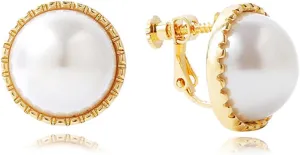 Pearl Clip on Earrings for Women Freshwater Baroque Pearl Dangle Drop Earrings Non Pierced 14K Gold Plated Oval Earrings White Imitation Pearl Earrings Fashion Wedding Minimalist Jewelry