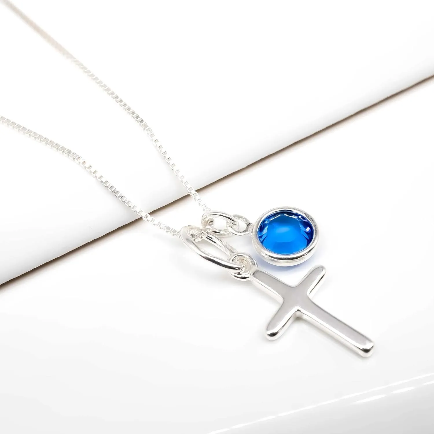 Personalized Birthstone Necklace for Sweet 16 Birthday, Gifts for Sweet Sixteen, Sterling Silver, Sweet 16 Gifts, 16 Year Old Birthday Gift Ideas (Cross with Birthstone)
