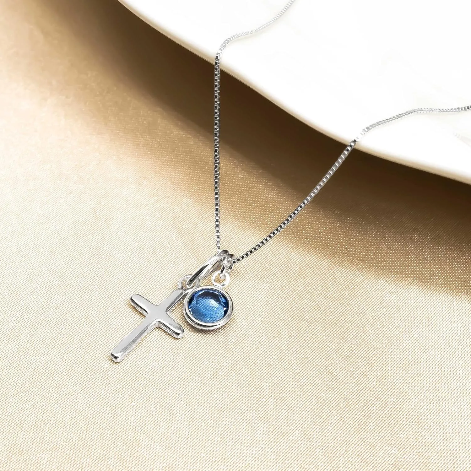 Personalized Birthstone Necklace for Sweet 16 Birthday, Gifts for Sweet Sixteen, Sterling Silver, Sweet 16 Gifts, 16 Year Old Birthday Gift Ideas (Cross with Birthstone)