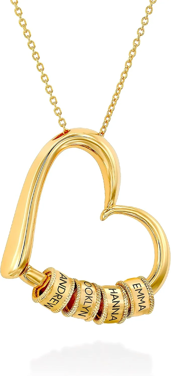 Personalized Linda Heart Necklace with Engraved Beads - Dainty Gift for Mom, Her, Women - Custom Jewelry for Mother's Day, Christmas, Birthday