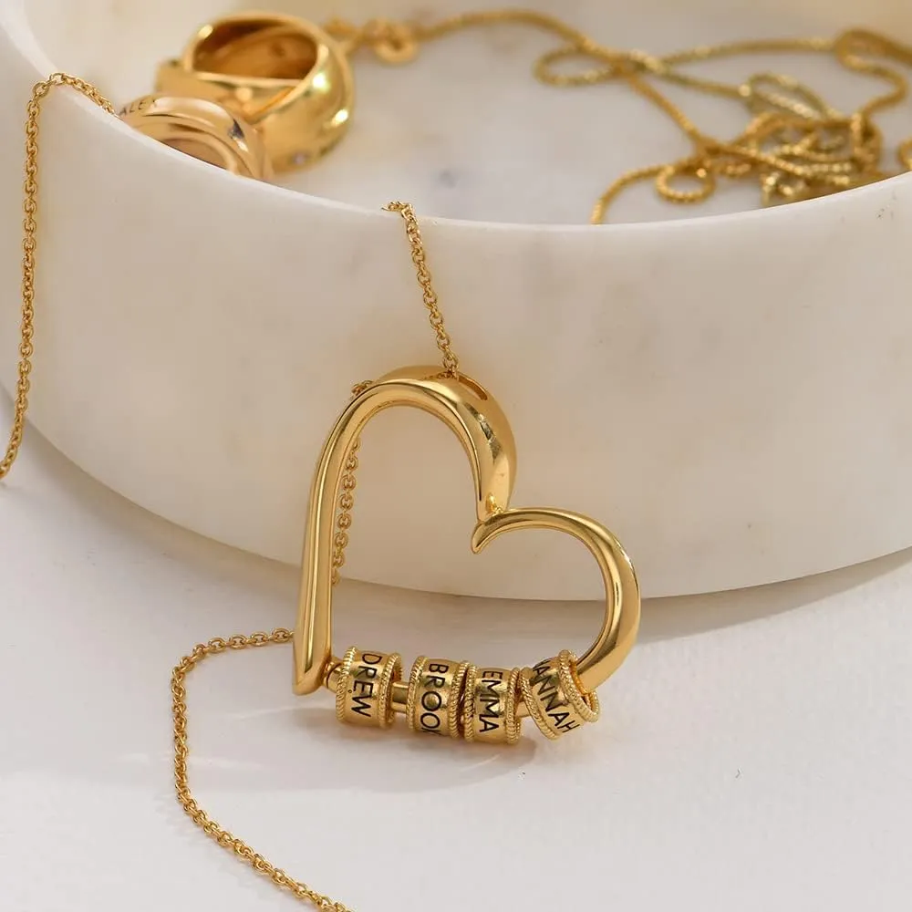 Personalized Linda Heart Necklace with Engraved Beads - Dainty Gift for Mom, Her, Women - Custom Jewelry for Mother's Day, Christmas, Birthday